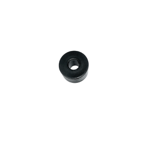 A black, round rubber grommet with a hole in the center, designed for use with Magnetic Float Switches from the MS02-NBR Series, placed on a white background. by Standex Detect