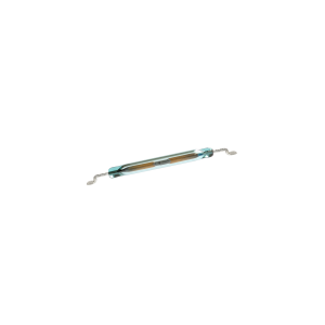 A small glass tube with metal wires protruding from both ends, containing two thin metal reeds inside, the MK23-52 Reed Switch is ideal for electrical circuits and surface mount applications. by Standex Detect